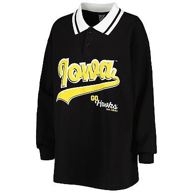 Women's Gameday Couture Black Iowa Hawkeyes Happy Hour Long Sleeve Polo
