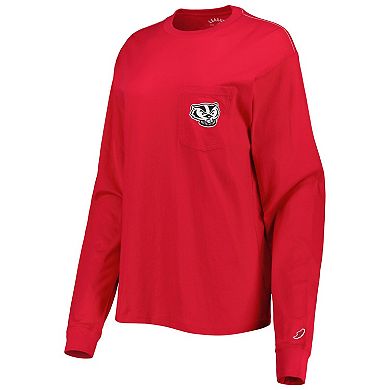 Women's League Collegiate Wear Red Wisconsin Badgers Oversized Pocket Long Sleeve T-Shirt