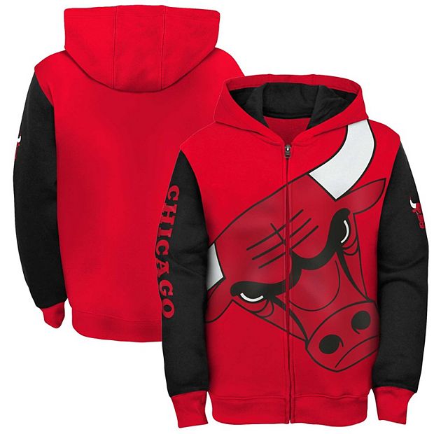 Youth Red Black Chicago Bulls Poster Board Color Block Full Zip Hoodie