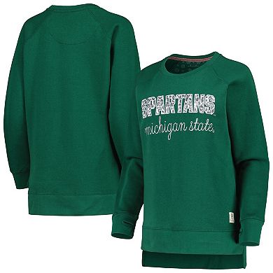 Women's Pressbox Green Michigan State Spartans Steamboat Animal Print Raglan Pullover Sweatshirt