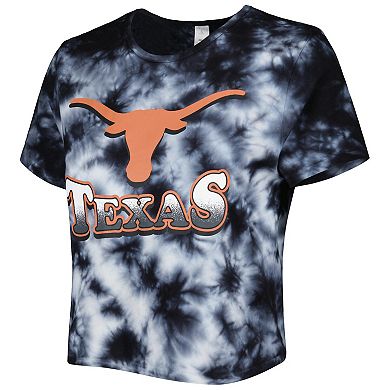 Women's ZooZatz Black Texas Longhorns Cloud-Dye Cropped T-Shirt