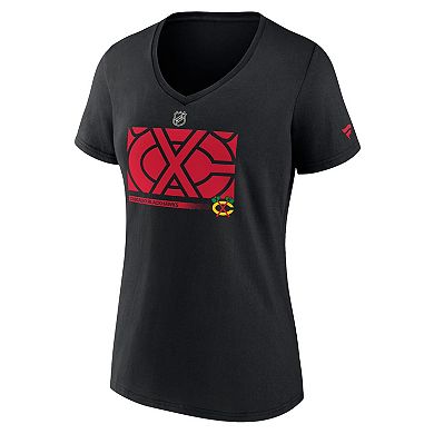 Women's Fanatics Branded Black Chicago Blackhawks Authentic Pro Core Collection Secondary Logo V-Neck T-Shirt