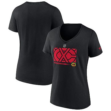 Women's Fanatics Branded Black Chicago Blackhawks Authentic Pro Core Collection Secondary Logo V-Neck T-Shirt