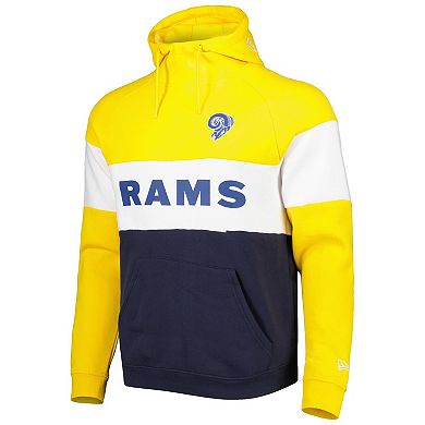 Men's New Era Navy/Gold Los Angeles Rams Colorblock Throwback Pullover Hoodie