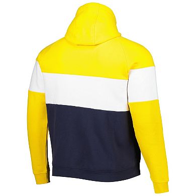 Men's New Era Navy/Gold Los Angeles Rams Colorblock Throwback Pullover Hoodie