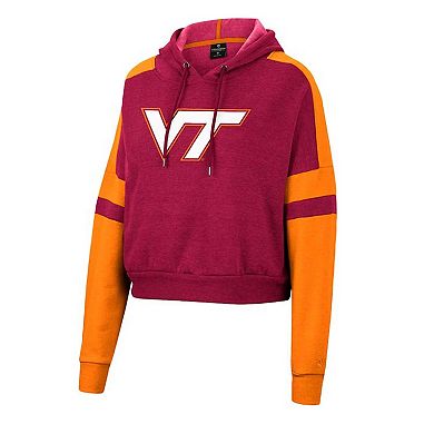 Women's Colosseum Heather Maroon Virginia Tech Hokies Throwback Stripe Arch Logo Cropped Pullover Hoodie