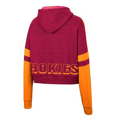 Women's Colosseum Heather Maroon Virginia Tech Hokies Throwback Stripe Arch Logo Cropped Pullover Hoodie