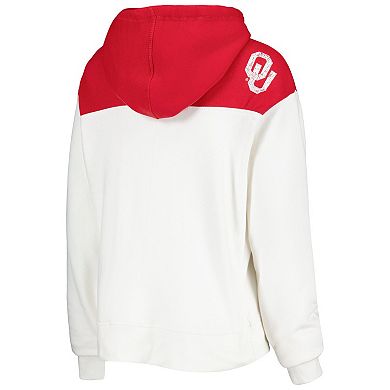 Women's Pressbox White/Crimson Oklahoma Sooners Chicago 2-Hit Yoke Pullover Hoodie
