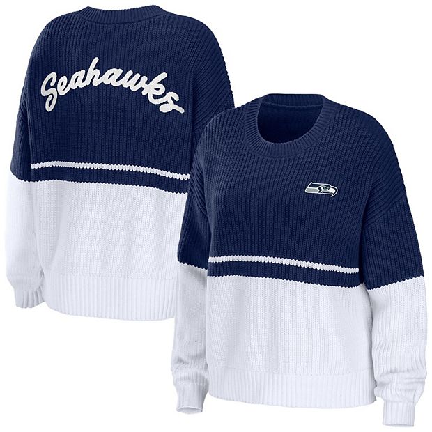 Women's Seattle Seahawks WEAR by Erin Andrews White Oversized Pullover  Sweatshirt