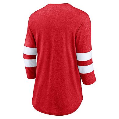 Women's Fanatics Branded Heathered Red/White Montreal Canadiens Full Shield 3/4-Sleeve Tri-Blend Raglan Scoop Neck T-Shirt