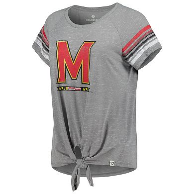 Women's Colosseum Heathered Gray Maryland Terrapins Boo You Raglan Knotted T-Shirt