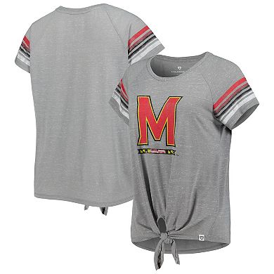 Women's Colosseum Heathered Gray Maryland Terrapins Boo You Raglan Knotted T-Shirt