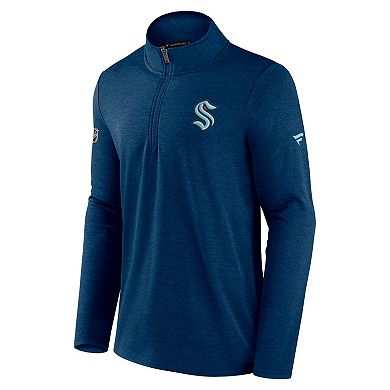 Men's Fanatics Branded Heather Deep Sea Blue Seattle Kraken Authentic Pro Rink Quarter-Zip Jacket
