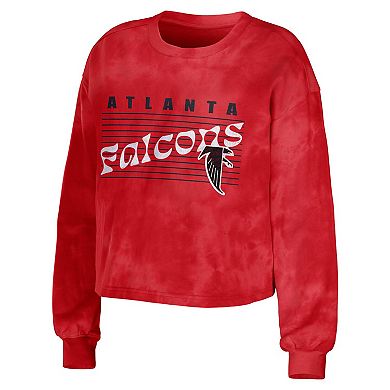 Women's WEAR by Erin Andrews Red Atlanta Falcons Tie-Dye Cropped Pullover Sweatshirt & Shorts Lounge Set