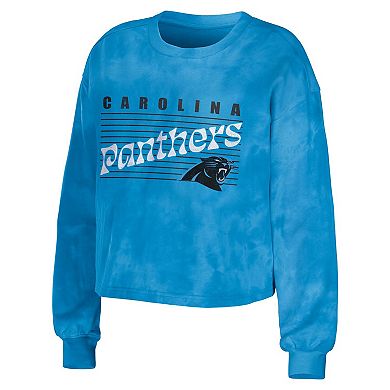 Women's WEAR by Erin Andrews Blue Carolina Panthers Tie-Dye Cropped Pullover Sweatshirt & Shorts Lounge Set