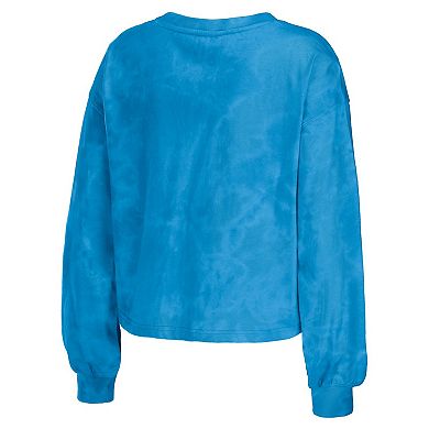 Women's WEAR by Erin Andrews Blue Carolina Panthers Tie-Dye Cropped Pullover Sweatshirt & Shorts Lounge Set