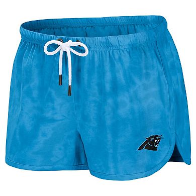 Women's WEAR by Erin Andrews Blue Carolina Panthers Tie-Dye Cropped Pullover Sweatshirt & Shorts Lounge Set