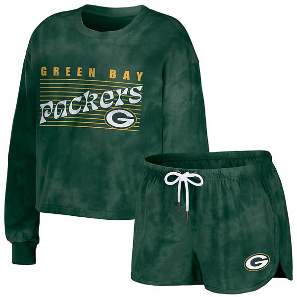 Women's WEAR by Erin Andrews Green Green Bay Packers Tie-Dye Cropped  Pullover Sweatshirt & Shorts Lounge Set