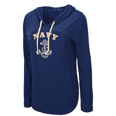 Women's Colosseum Navy Navy Midshipmen My Lover Lightweight Hooded Long Sleeve T-Shirt