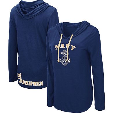 Women's Colosseum Navy Navy Midshipmen My Lover Lightweight Hooded Long Sleeve T-Shirt