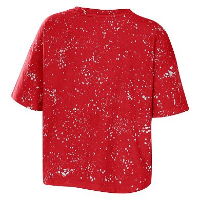 Women's WEAR by Erin Andrews Red Georgia Bulldogs Bleach Wash Splatter Cropped Notch Neck T-Shirt