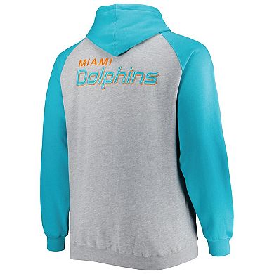 Men's Heather Gray Miami Dolphins Big & Tall Fleece Raglan Full-Zip Hoodie Jacket