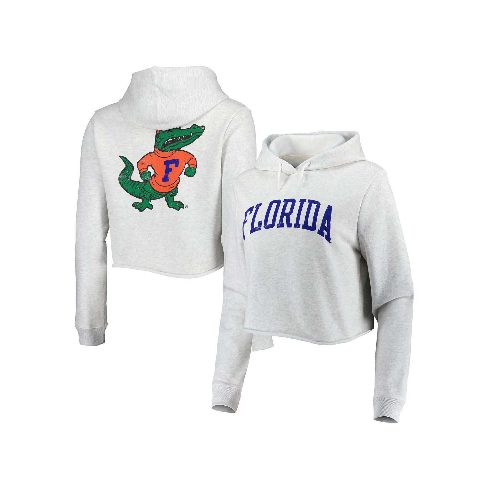 Womens League Collegiate Wear Ash Florida Gators 2-Hit 1636 Cropped Pullov