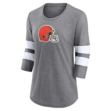 Women's Fanatics Branded Heathered Gray Cleveland Browns Primary Logo 3/4 Sleeve Scoop Neck T-Shirt