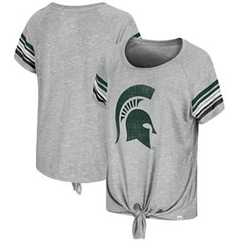 Women's Colosseum Heathered Gray Michigan State Spartans Boo You Knotted Raglan T-Shirt