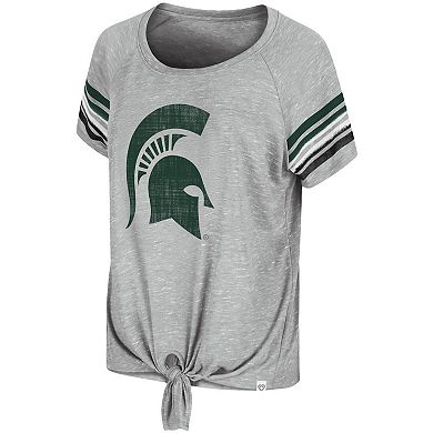 Women's Colosseum Heathered Gray Michigan State Spartans Boo You Knotted Raglan T-Shirt