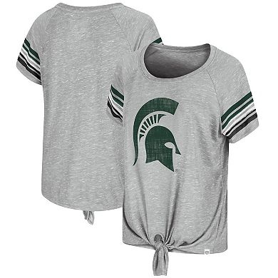 Women's Colosseum Heathered Gray Michigan State Spartans Boo You Knotted Raglan T-Shirt