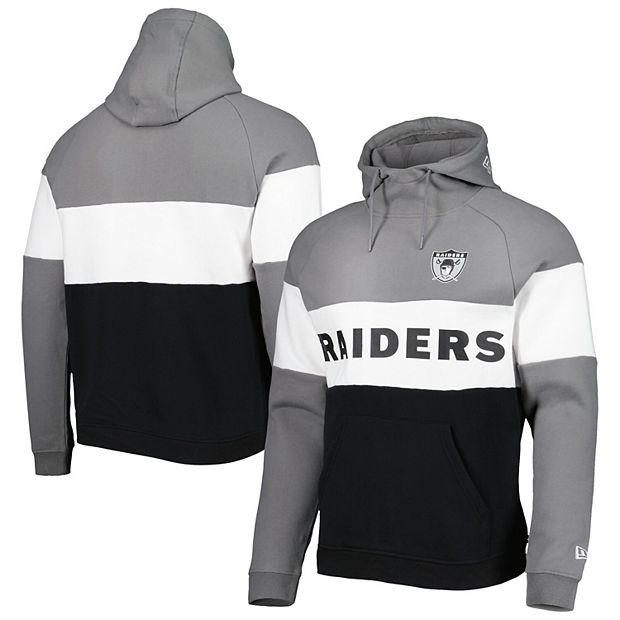 New Era Men's Black and Silver Las Vegas Raiders Colorblock Throwback  Pullover Hoodie