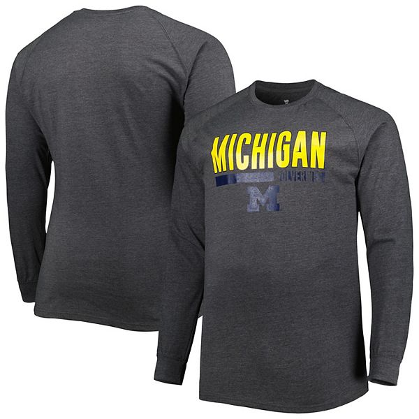 Men's Heather Charcoal Michigan Wolverines Big & Tall Two-Hit Raglan ...