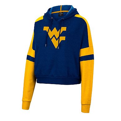 Women's Colosseum Navy West Virginia Mountaineers Throwback Stripe Arch Logo Cropped Pullover Hoodie