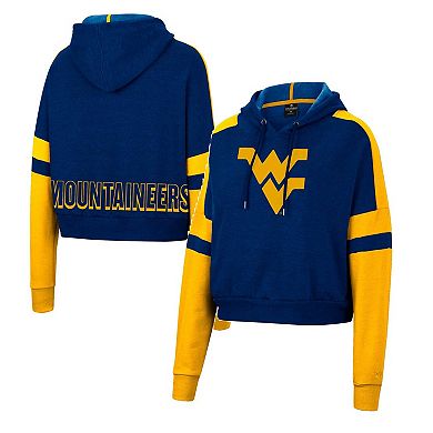Women's Colosseum Navy West Virginia Mountaineers Throwback Stripe Arch Logo Cropped Pullover Hoodie