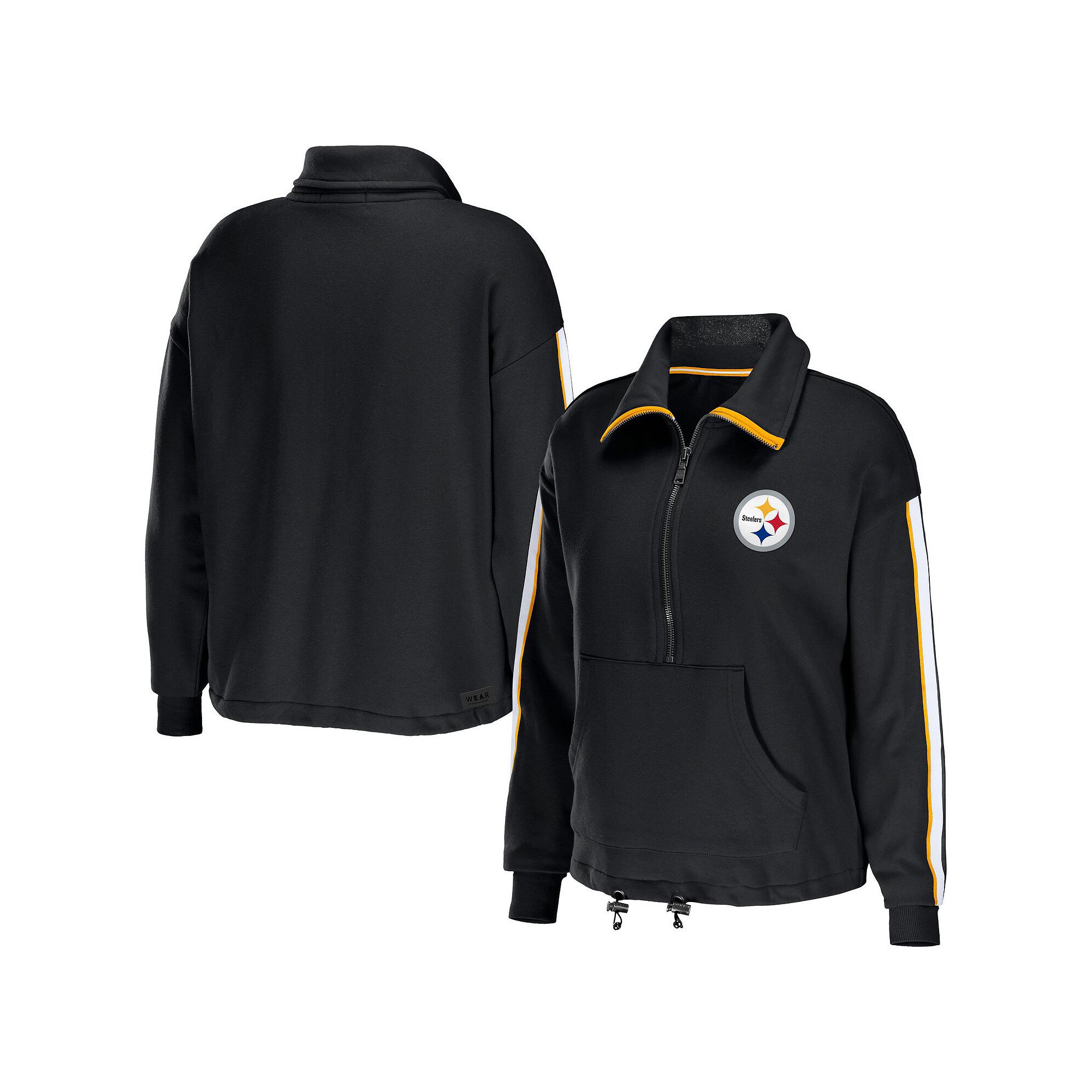 Womens WEAR by Erin Andrews Black Pittsburgh Steelers Logo Stripe Half-Zip