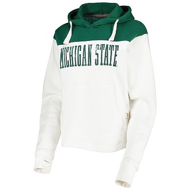 Women's Pressbox White/Green Michigan State Spartans Chicago 2-Hit Yoke Pullover Hoodie