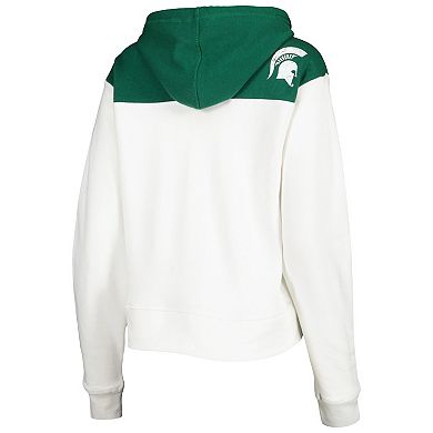 Women's Pressbox White/Green Michigan State Spartans Chicago 2-Hit Yoke Pullover Hoodie