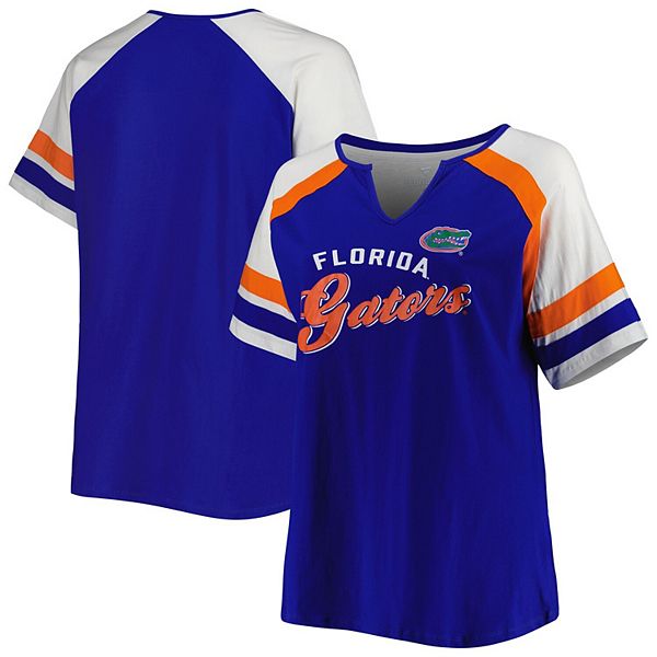 Women's Florida Gators Plus Size Stripe Raglan Notch Neck T-Shirt - White