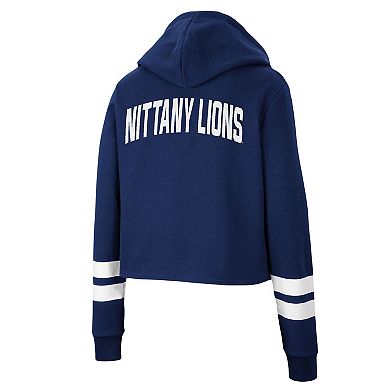 Women's Colosseum Navy Penn State Nittany Lions Throwback Stripe Cropped Pullover Hoodie