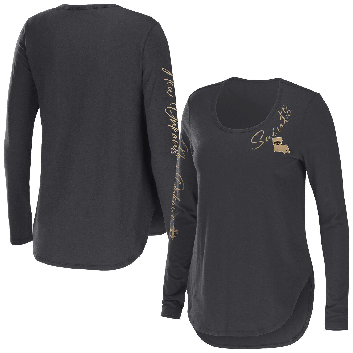 Women's Wear by Erin Andrews Black New Orleans Saints Plus Size Colorblock Long Sleeve T-Shirt