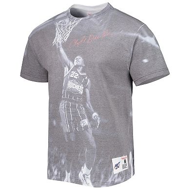 Men's Mitchell & Ness Clyde Drexler Heather Gray Houston Rockets Above The Rim T-Shirt