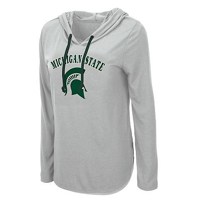 Women's Colosseum Heather Gray Michigan State Spartans My Lover Lightweight Hooded Long Sleeve T-Shirt