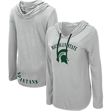 Women's Colosseum Heather Gray Michigan State Spartans My Lover Lightweight Hooded Long Sleeve T-Shirt