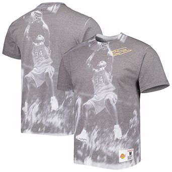 Men's Mitchell & Ness Shaquille O'Neal Gray Los Angeles Lakers Above The Rim Sublimated T-Shirt