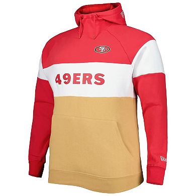 Men's New Era Scarlet/Gold San Francisco 49ers Big & Tall Current Team Colorblock Fleece Pullover Hoodie