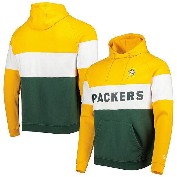 Green Bay Packers New Era Colorblock Throwback Pullover Hoodie