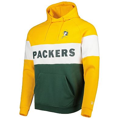 Men's New Era Green/Gold Green Bay Packers Colorblock Throwback Pullover Hoodie
