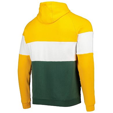 Men's New Era Green/Gold Green Bay Packers Colorblock Throwback Pullover Hoodie