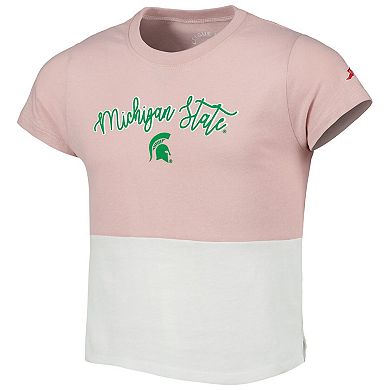 Girls Youth League Collegiate Wear Pink Michigan State Spartans Colorblocked T-Shirt